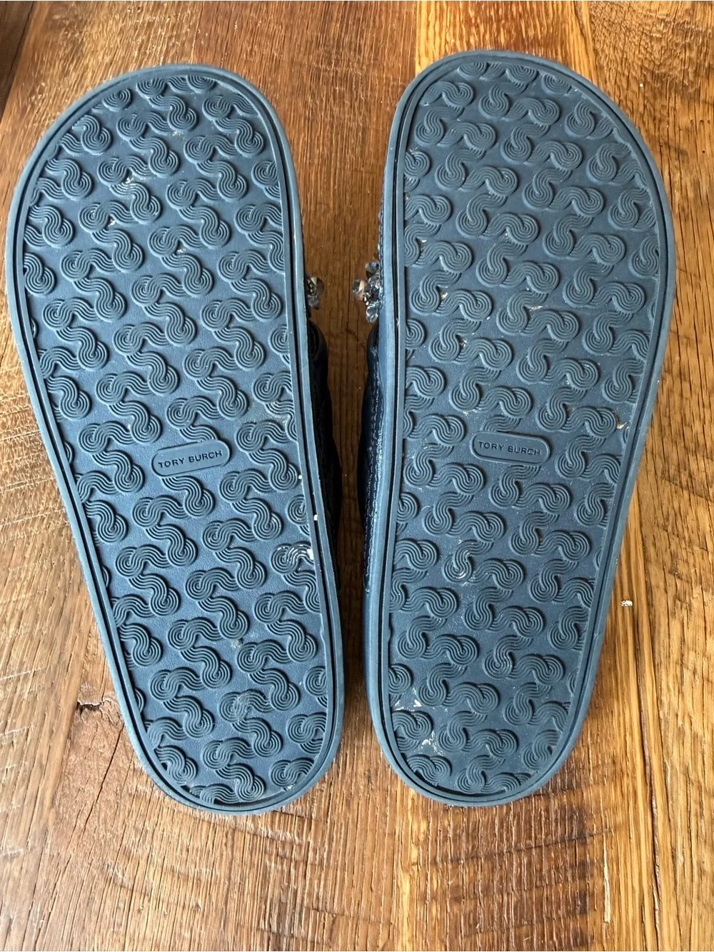Tory Burch Crystal-Embellished Slide Sandals Sz8 - Blue